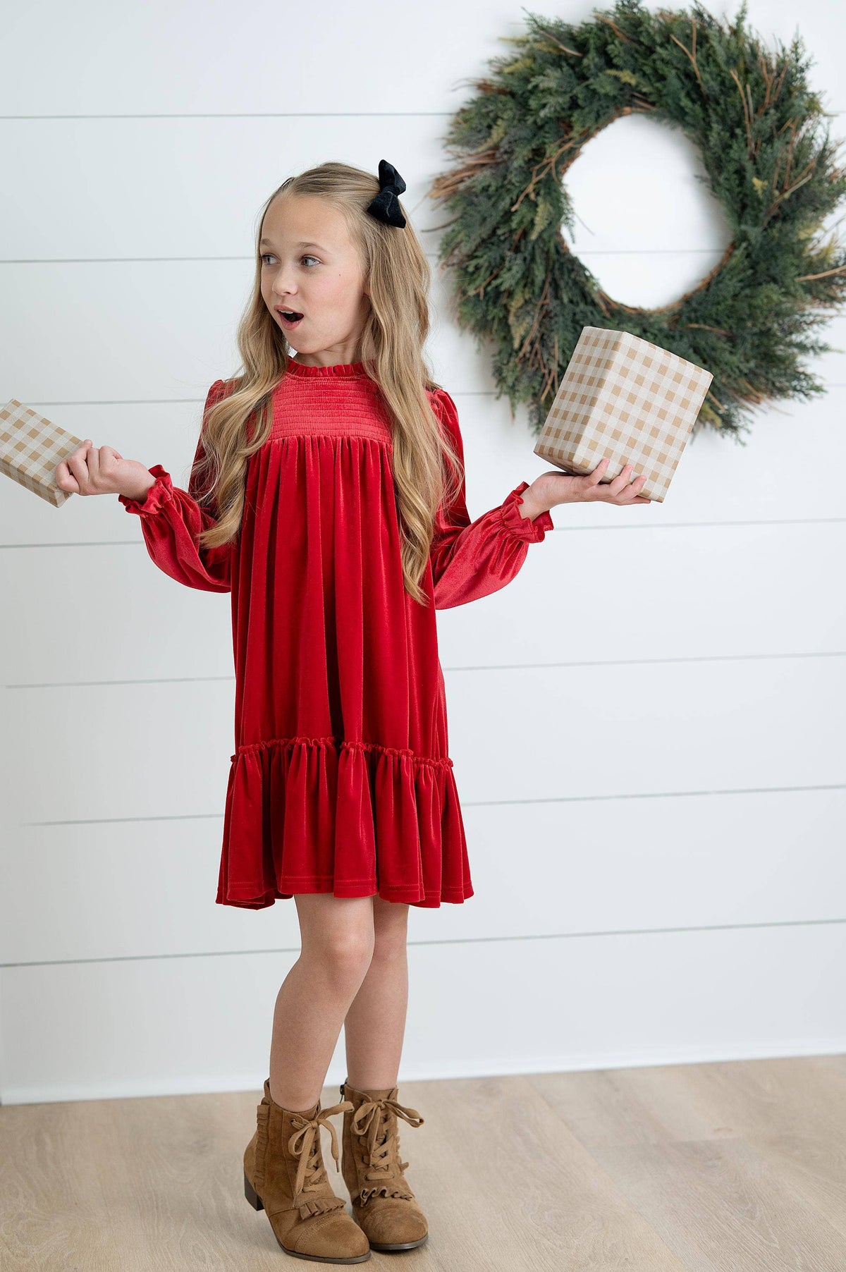 Holiday Party Dress | Smocked Red Velvet
