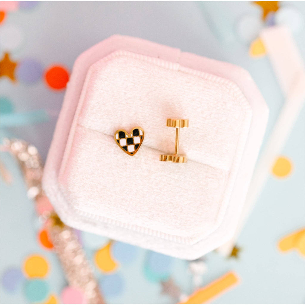 Checkered Heart Earrings